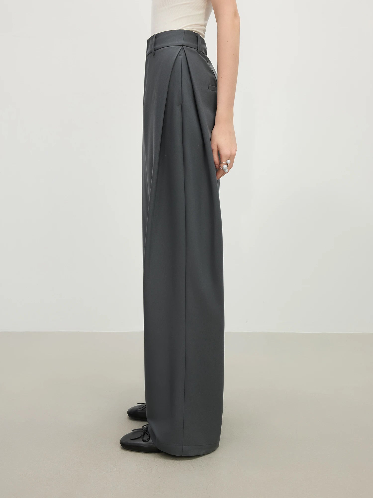 FSLE 2025 Summer Women's Designer-Inspired Side-Pleated Trousers - Tailored Straight-Leg Cut & Breathable Twill Casual Office
