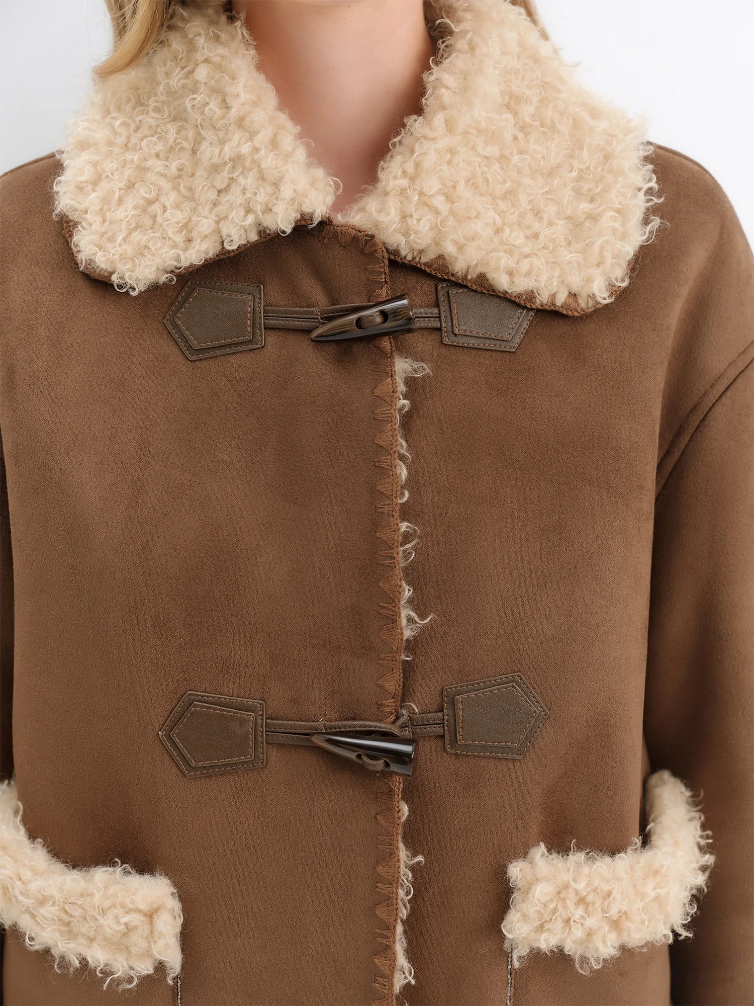 FSLE Retro Design Suede Lambskin Coat for Women Winter 2025 New Imitation Fur Jackets Warm American Style Leisure Loose