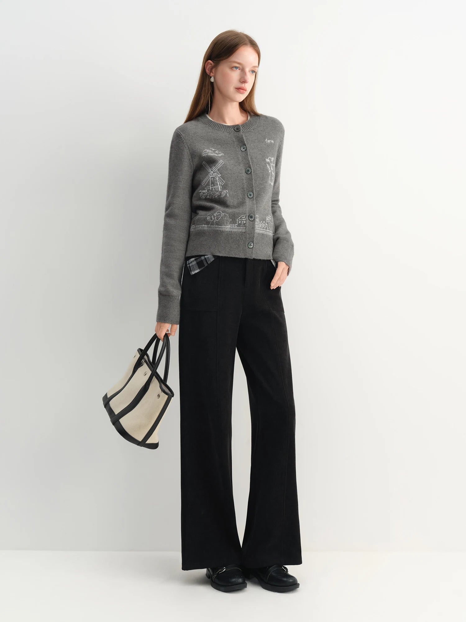 FSLE Women's High-Waisted Corduroy Striped Straight Leg Pants  Autumn/Winter 2025 New Design Raspberry Purple Slimming Fit