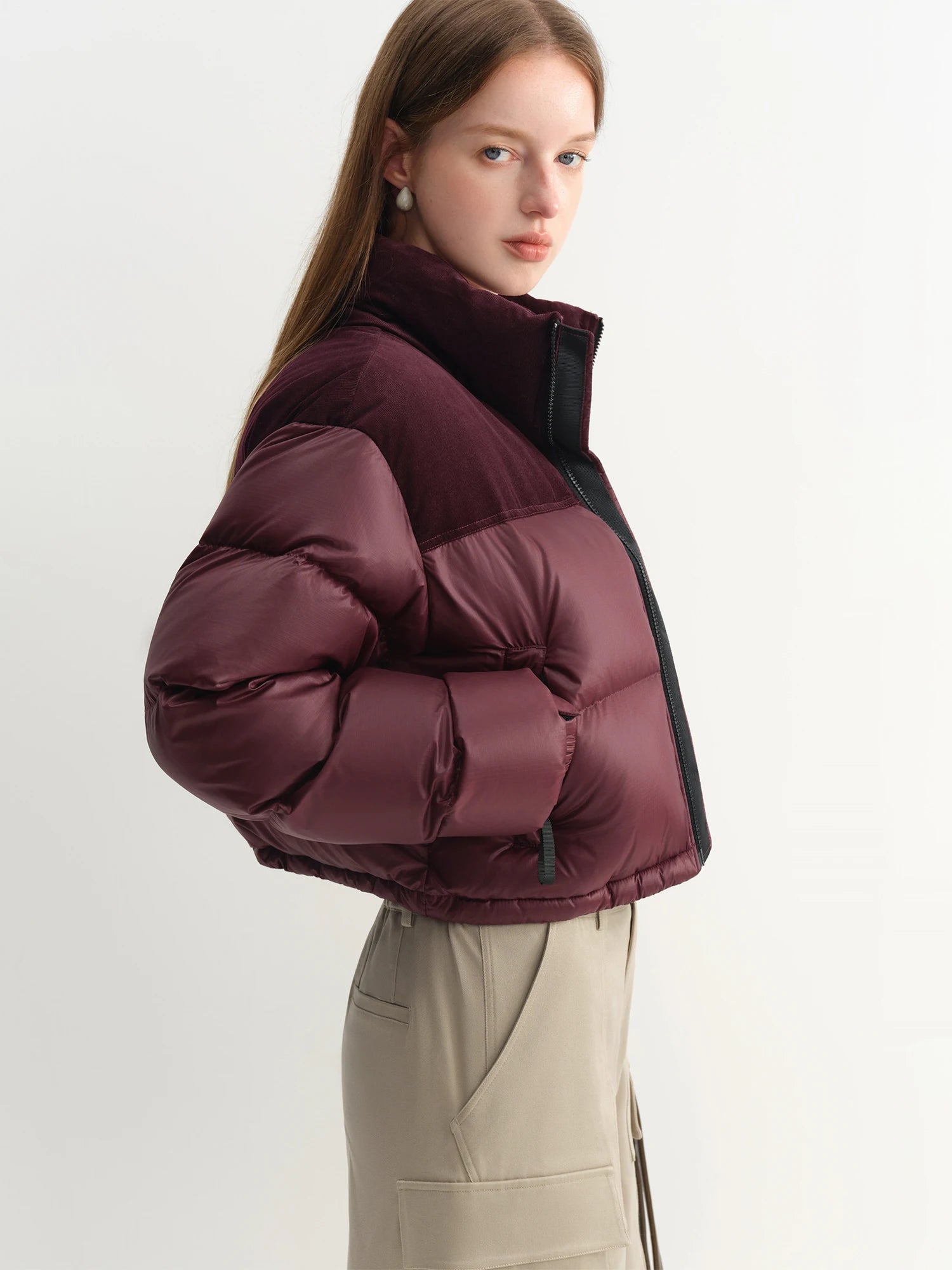 FSLE 2025 Winter Women's Short Puffer Coat - Color Block Design Stand Collar Thermal Insulated Jacket Comfort for Casual Warmth