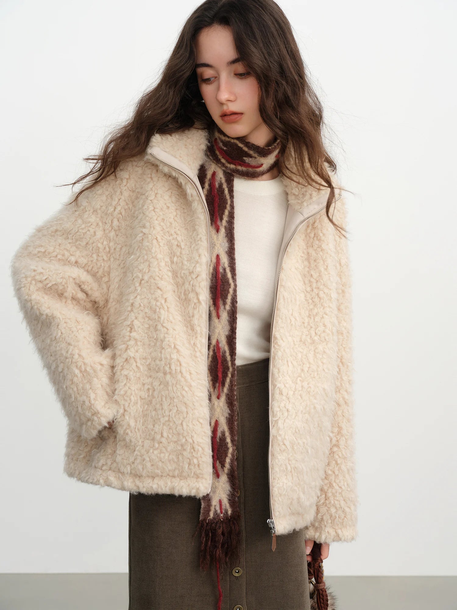 FSLE 2025 Winter New Women's Short Style Faux Fur Turndown Stand Collar Gentle and Soft Pink Textured Velvet Women Jacket