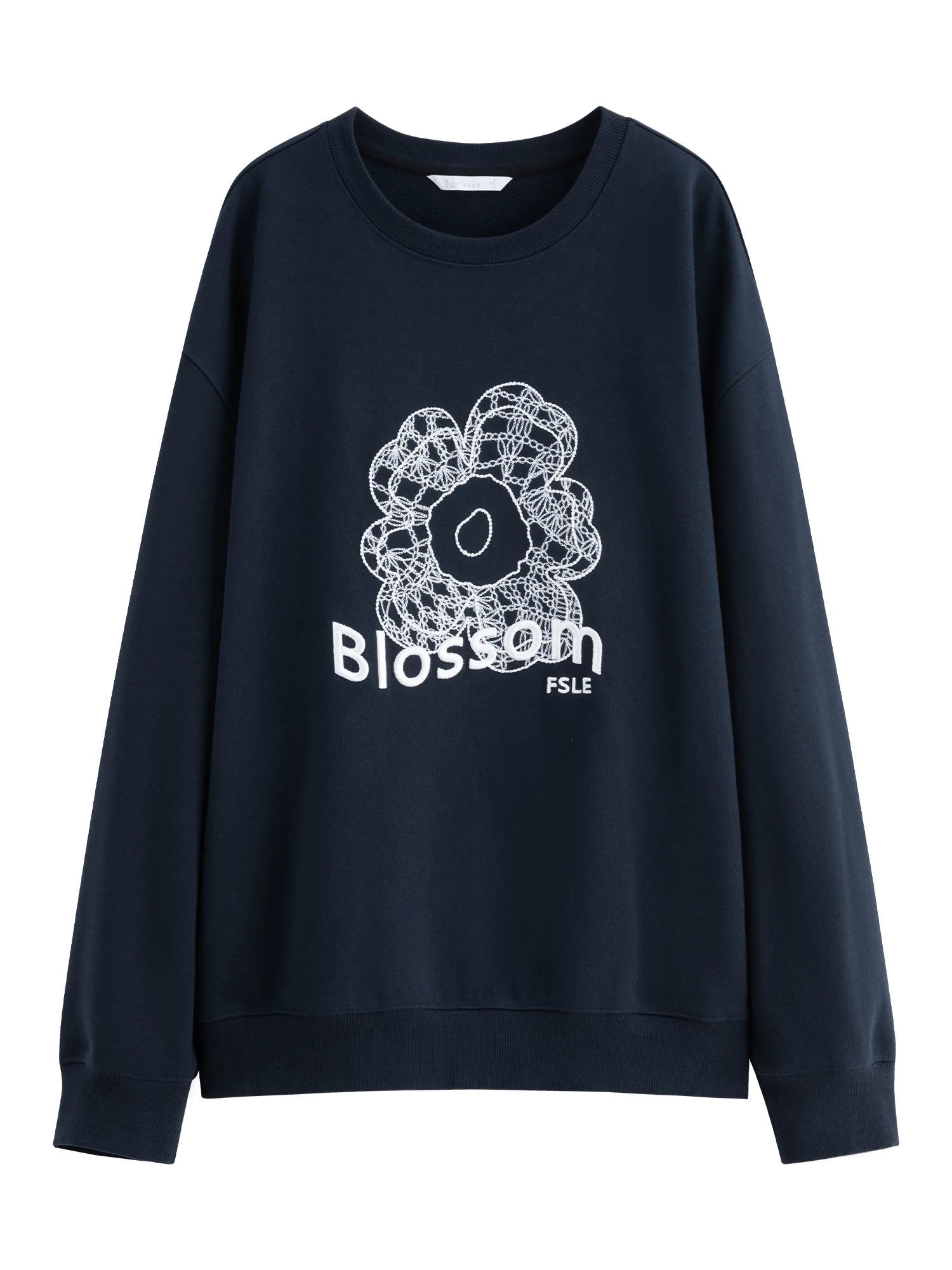 FSLE Winter 2025 Women's Embroidered Drop Shoulder Sweatshirt - 3D Floral Texture Slight Loose Fit Youthful Casual Layering Top