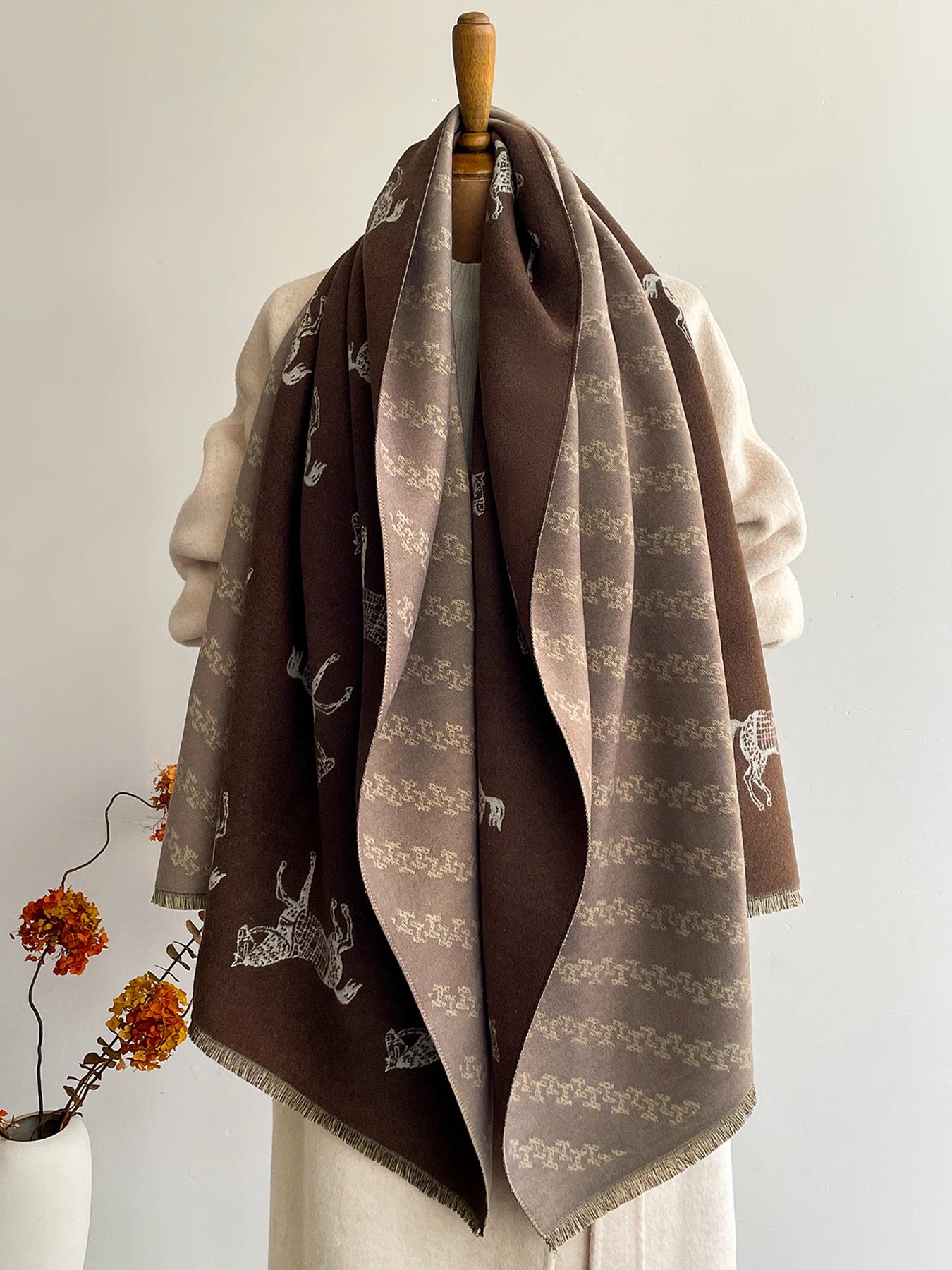 Women's Autumn Winter Faux Cashmere Scarf Warm Neck-Care Shawl Wrap with New Jacquard Design Convertibility to a Blanket