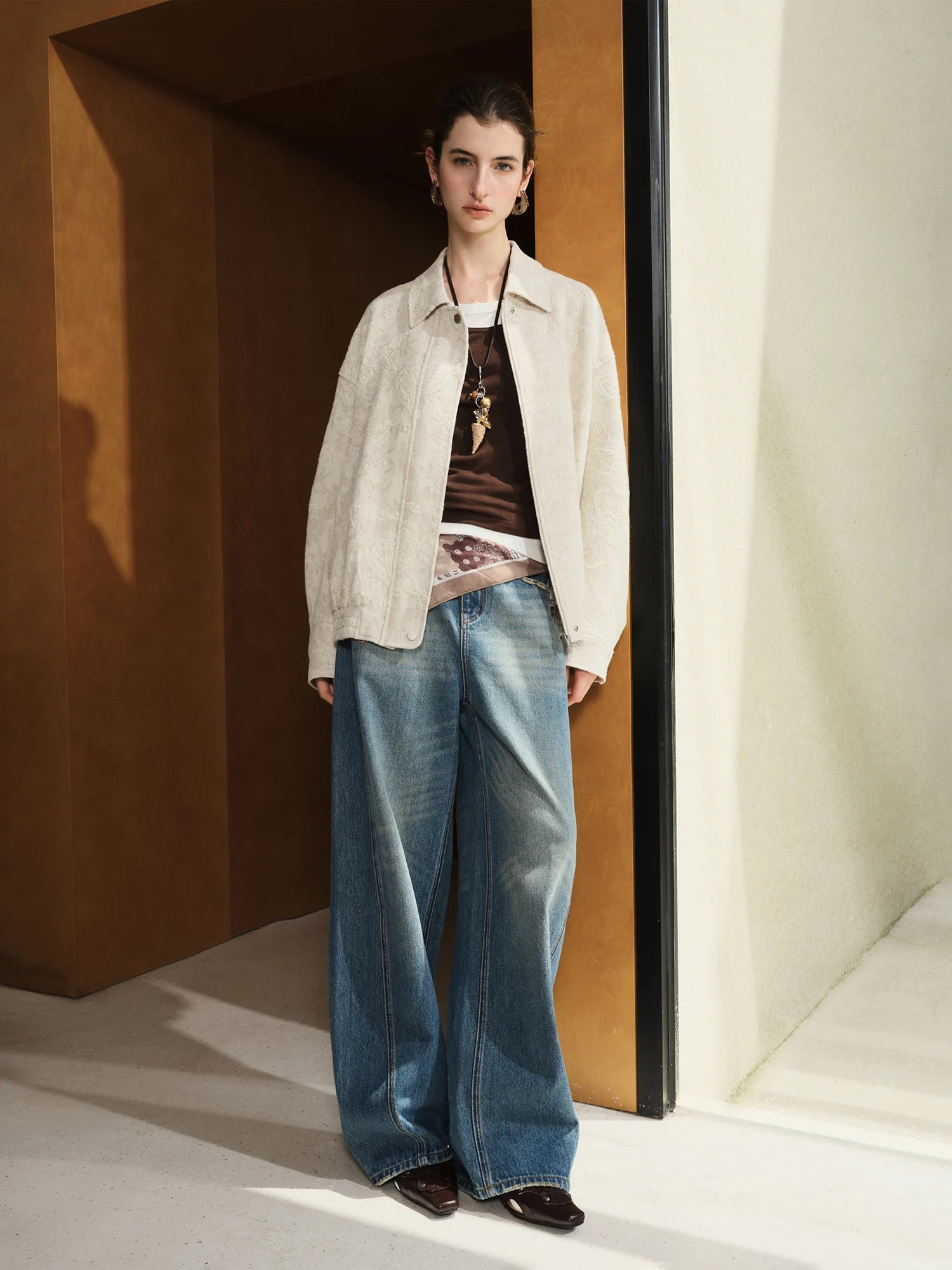 FSLE【Premium Series】Retro Cashew Flower Oversize Jacket Linen Coat Women 2025 Autumn New Arrival Streetwear Long Sleeves Coat