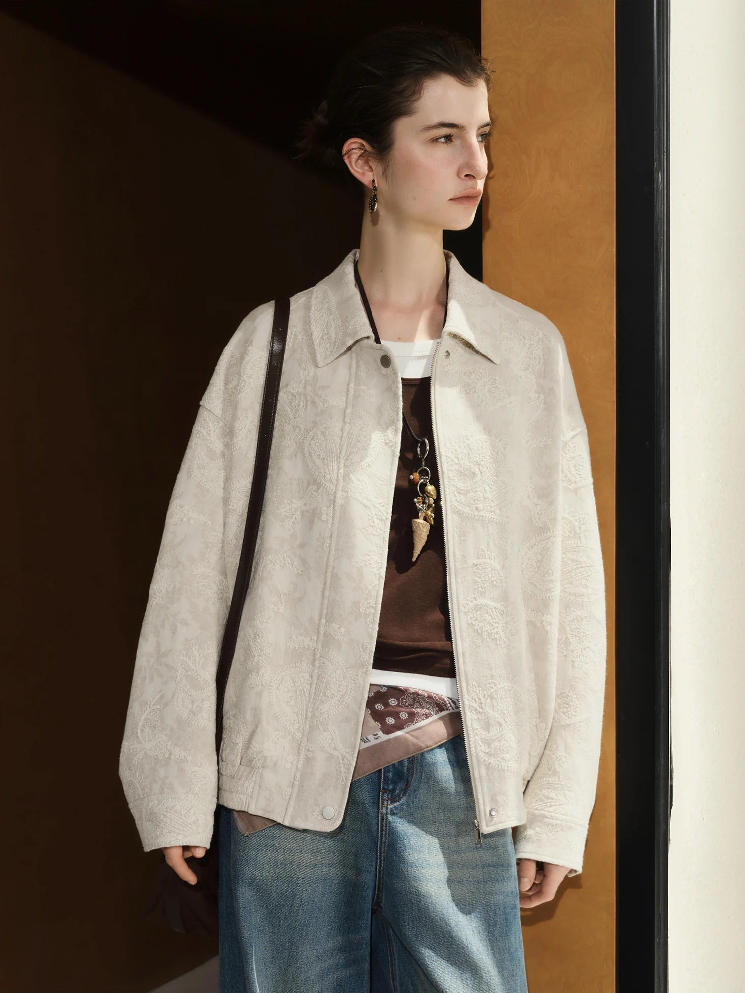 FSLE【Premium Series】Retro Cashew Flower Oversize Jacket Linen Coat Women 2025 Autumn New Arrival Streetwear Long Sleeves Coat