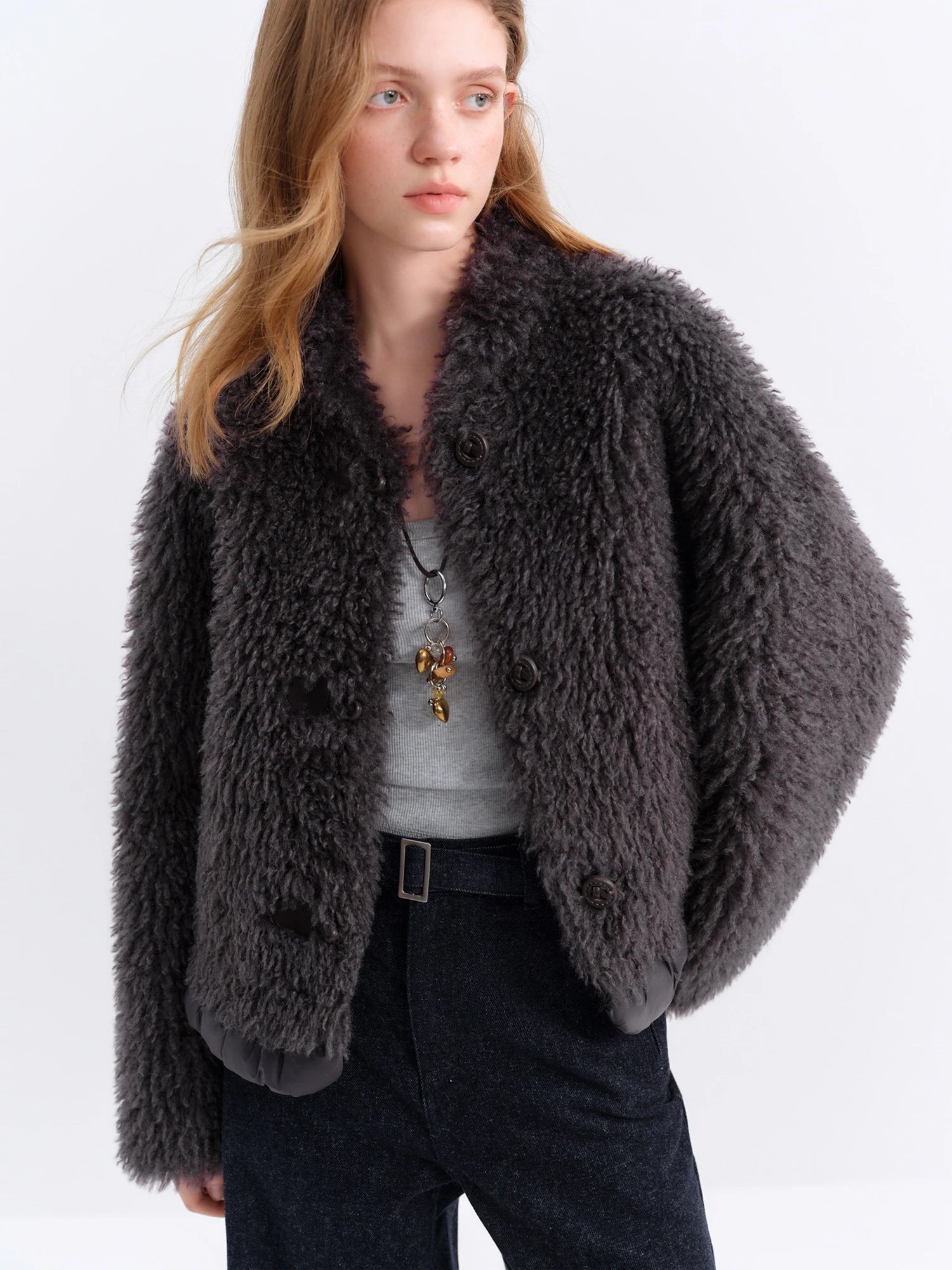 FSLE 2025 Women's Faux Fur Jacket Coat Winter Eco-Friendly Leather Look Collar Vintage Outerwear Warm Stand Cropped Teddy Jacket