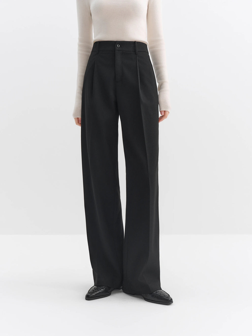 FSLE Women's High-Waisted Straight Leg Trousers 2025 New Flared Pants for Office Women Palazzos Classic Black Work Chic Pants