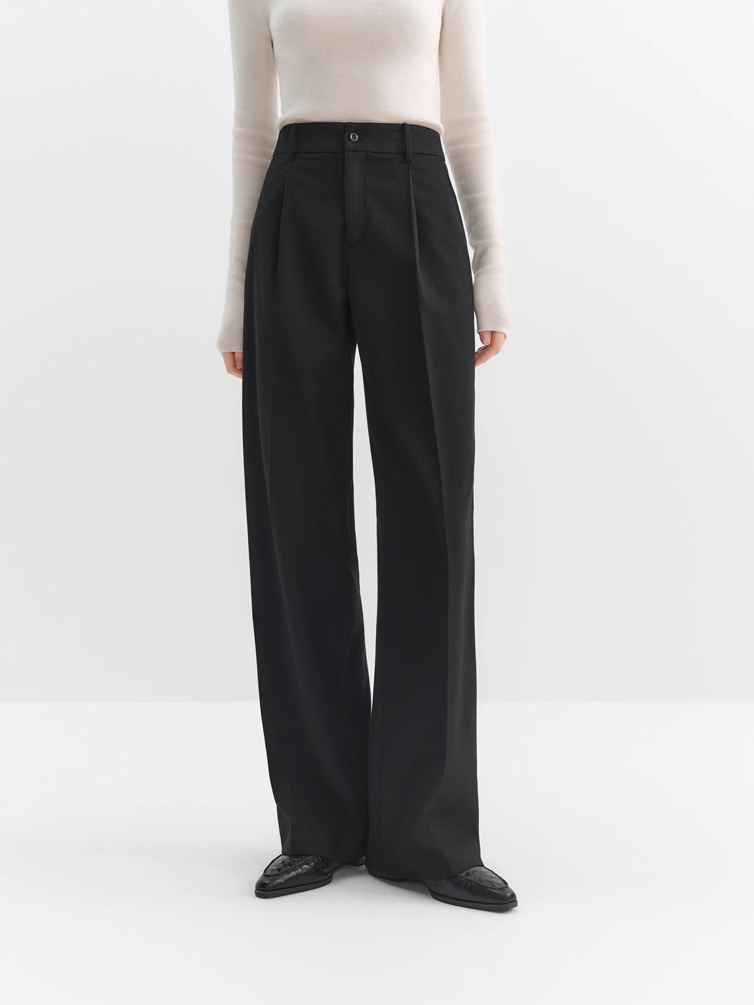 FSLE Women's High-Waisted Straight Leg Trousers 2025 New Flared Pants for Office Women Palazzos Classic Black Work Chic Pants