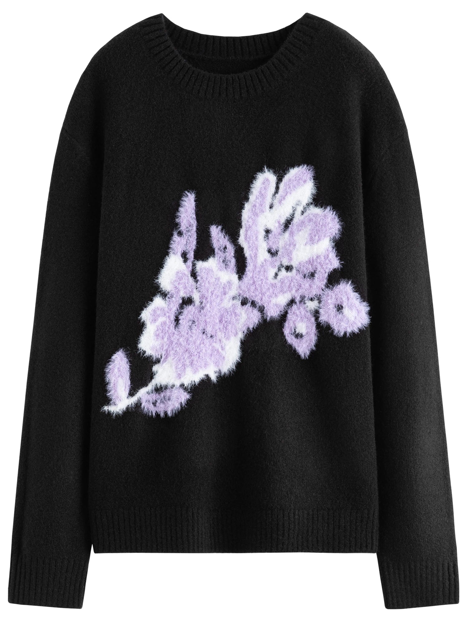 FSLE Winter 2025 Women's Floral Jacquard Knit Sweater - French Style Round Neck Pullover Warm Cozy Versatile Top