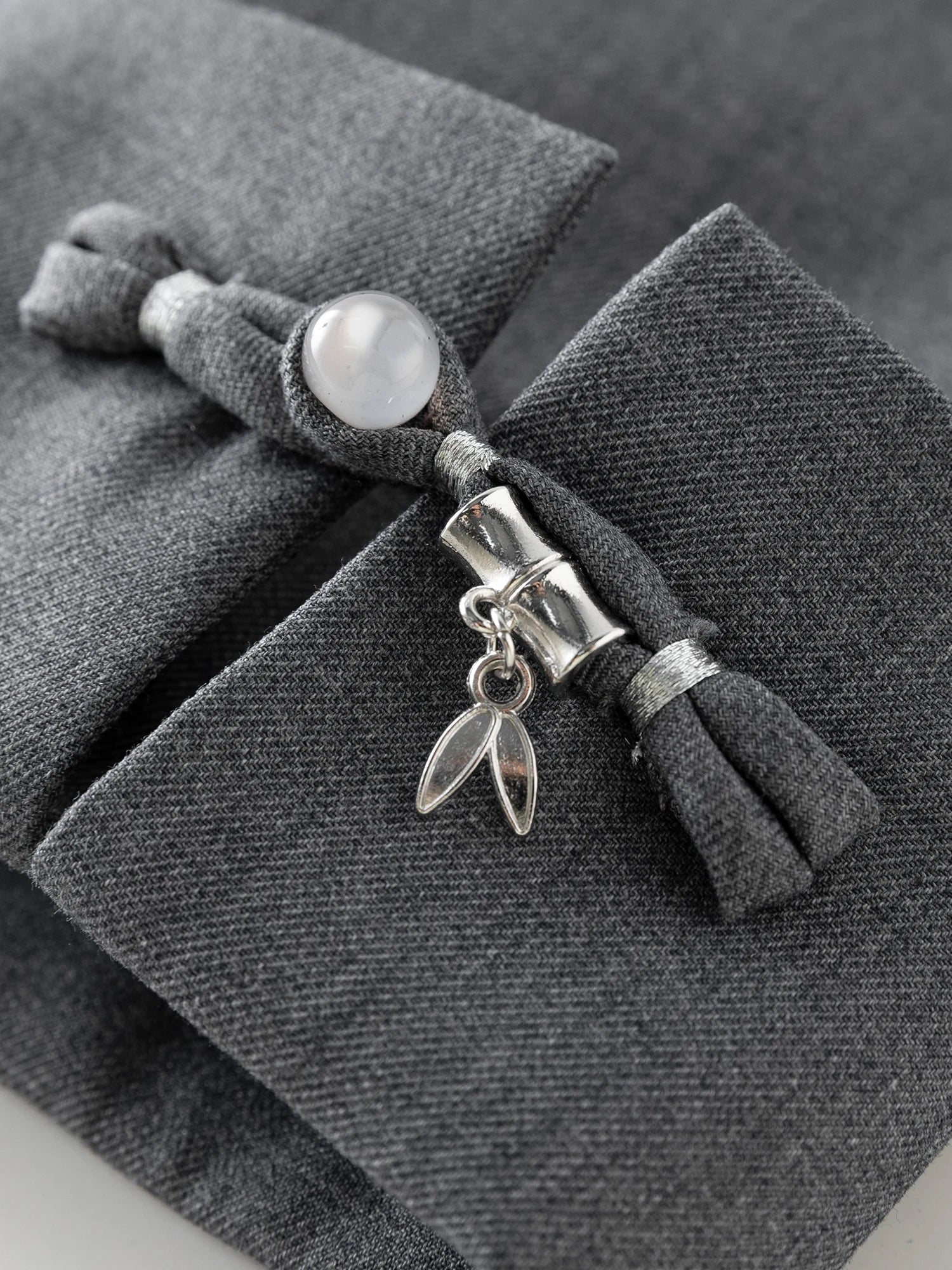 FSLE Chinese Style Women Blazer Dress Sets Grey Asymmetrical Placket Female Notched Collar Straight Blazer 24FS13346+24FS13344