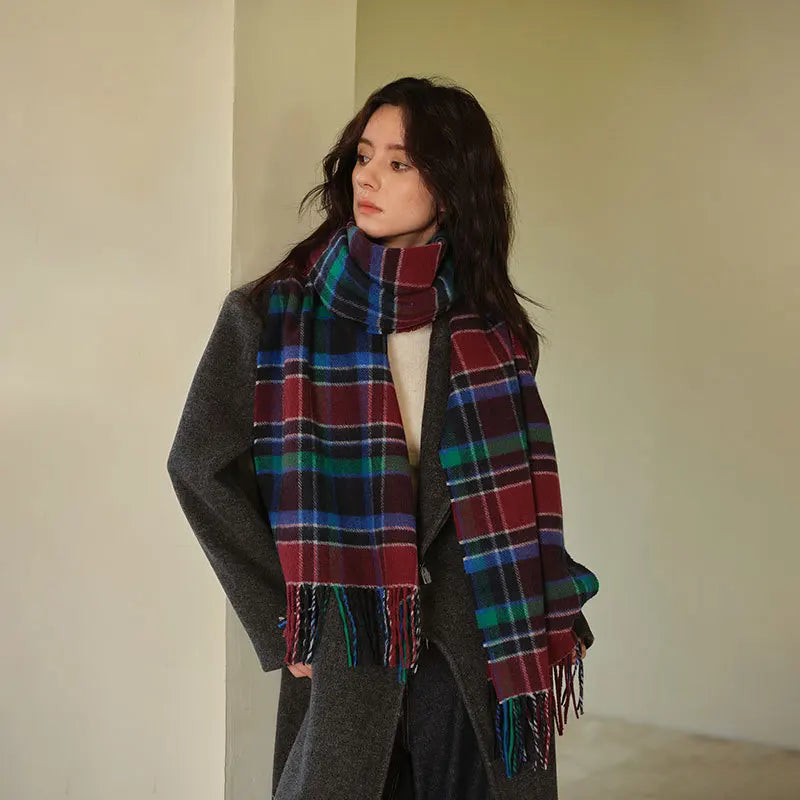 USPOP  Wool blended plaid scarf for Women Korean style shawl student soft warm neck scarf