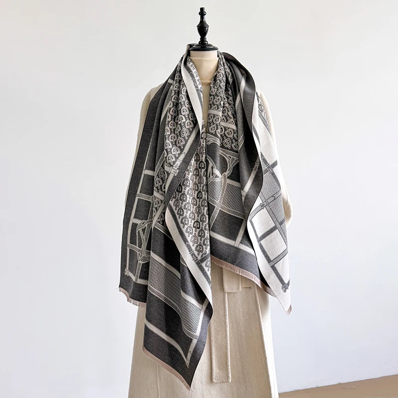 Elegant Leopard Print Scarf Imitation Cashmere Soft Warm Versatile Shawl Coldproof Windproof Blanket Scarf for Autumn Winter