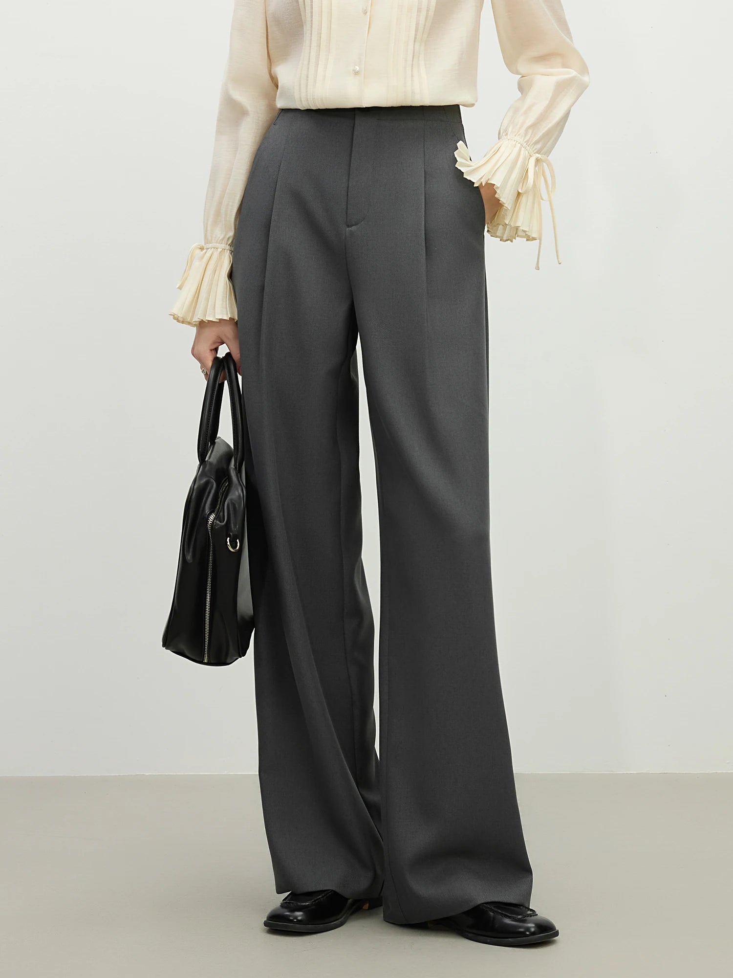 FSLE Women Spring Black Suit Sets Office Lady Temperament Short Single Button Blazers Full Length Trousers 25FS11065+25FS11066