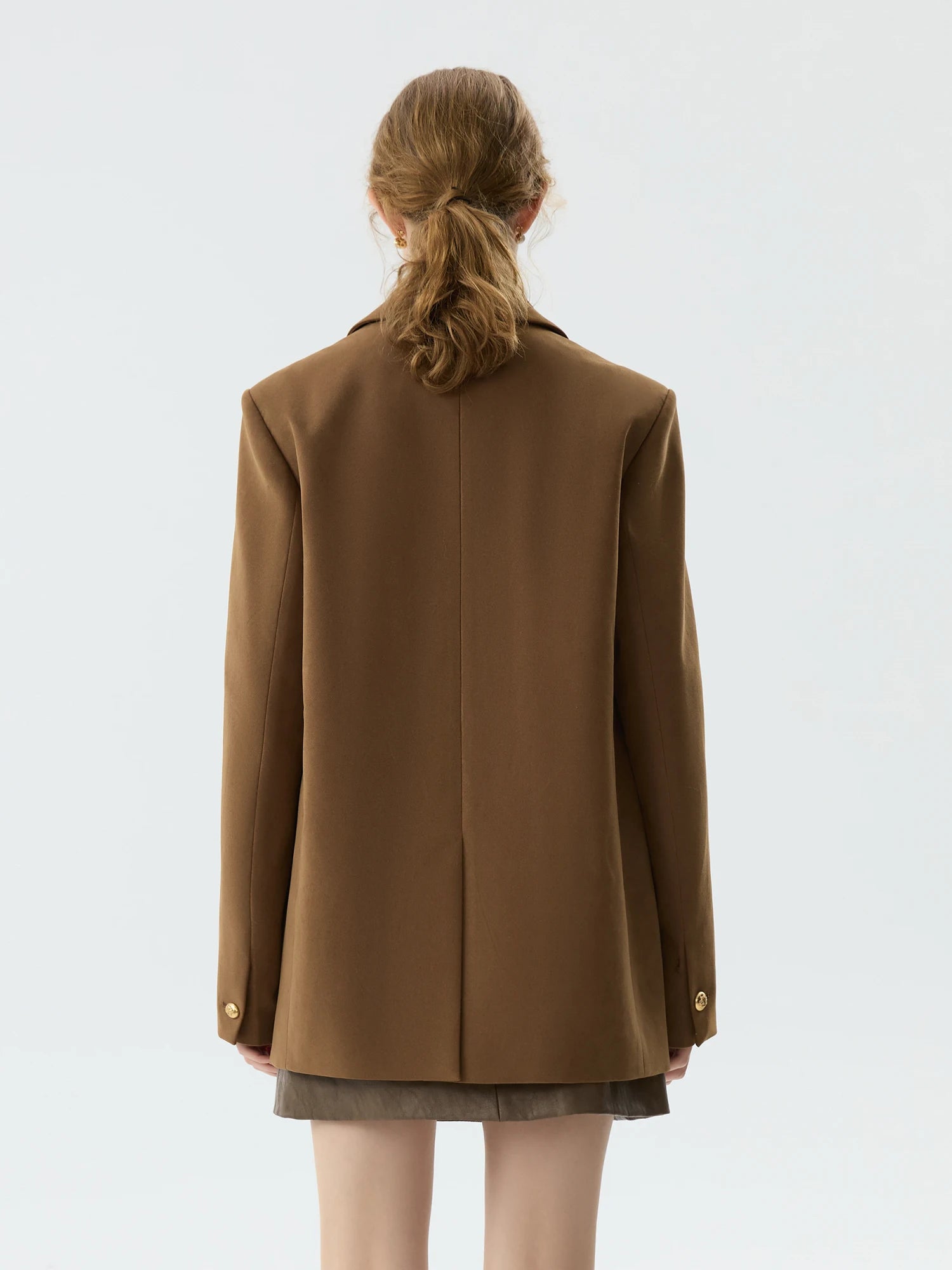 FSLE Women Brown Blazers Faux Suede Single-Breasted Blazers 2024 Winter Loose Casual Notched Collar Coats 24FS14710