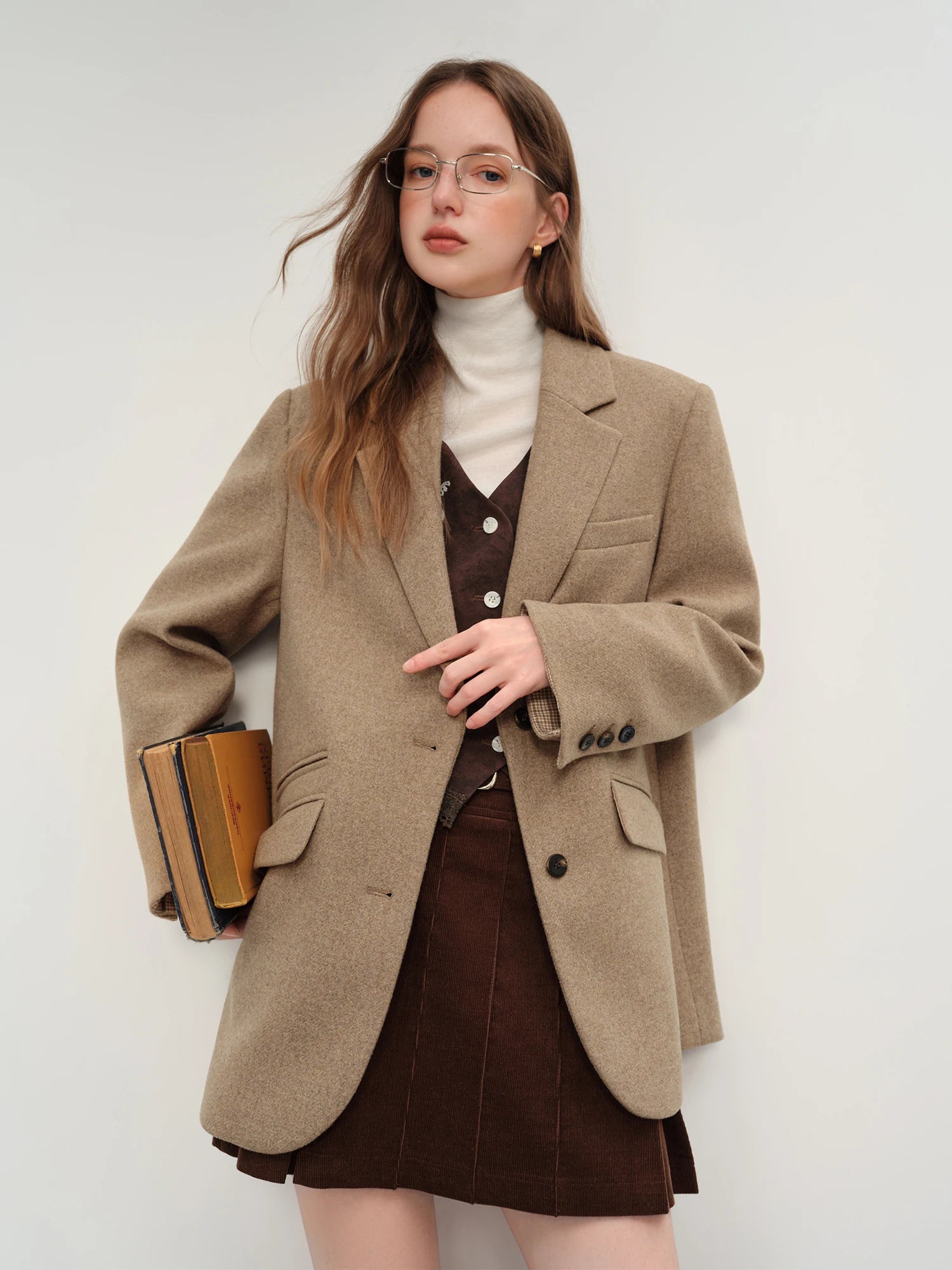 FSLE British Style Retro Check Wool Blazer Jacket Women Fall Winter 2025 New Arrival Short Coat Women Tow Color Tailored Coat