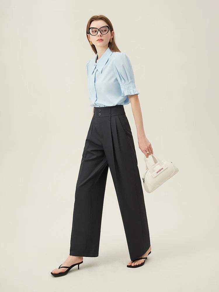 FSLE Grey High Waist Wide Leg Casual Suit Pants for Women's 2024 Summer New Commuter Black Pants Casual Loose Pants 24FS12108