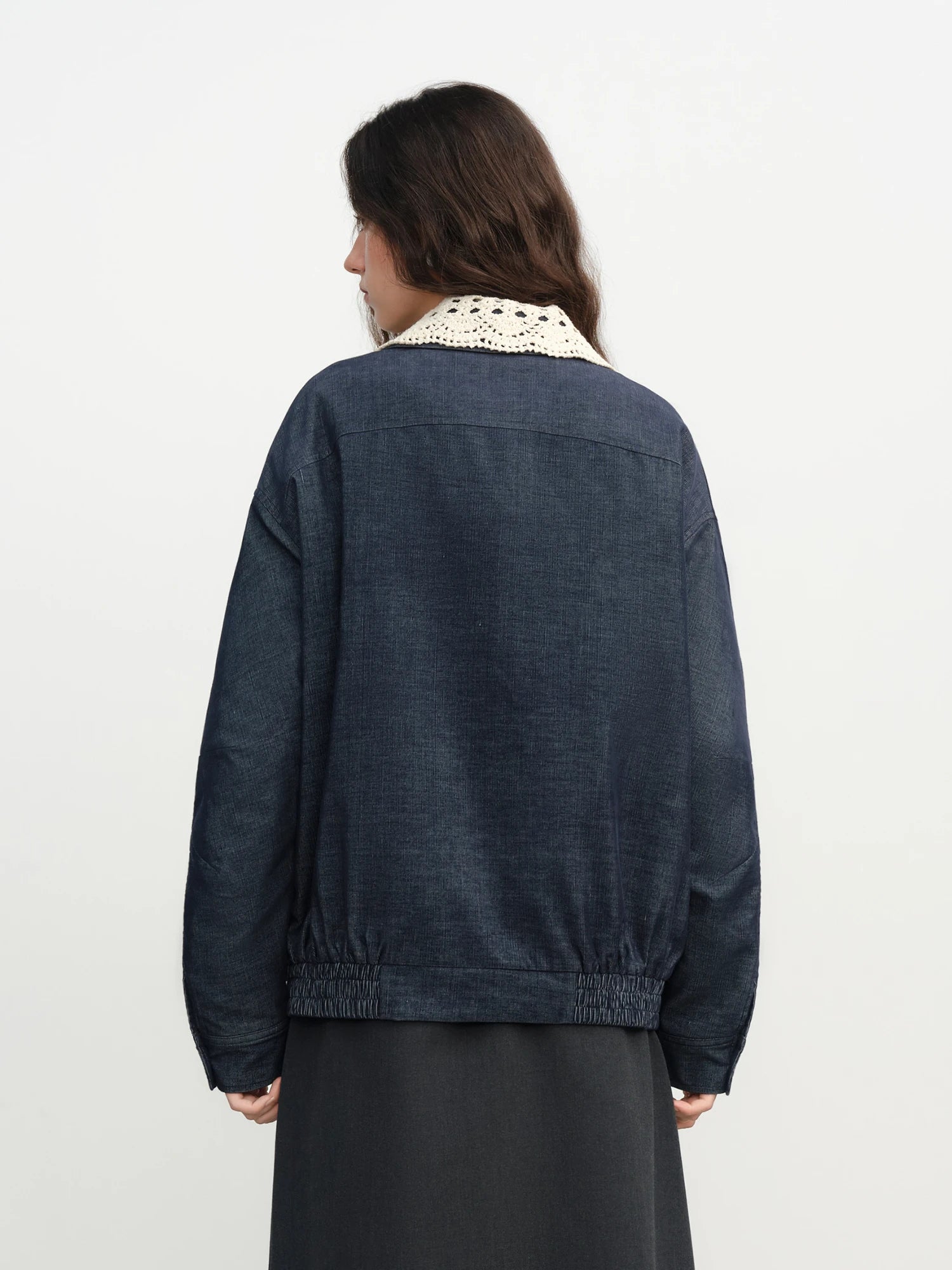 FSLE Stylish Vintage Denim Women's Detachable Lace Collar Jacket Winter 2025 New Design with Embroidery Short Coat Retro Coat