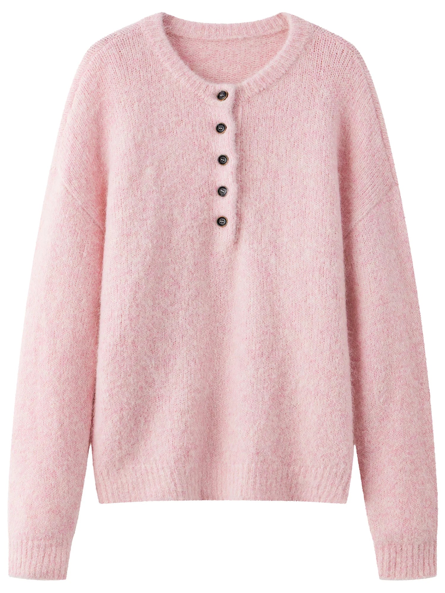 FSLE 2025 Winter Women's Henley Neck Alpaca Wool Blend Sweater - Minimalist Oversized Stand Collar Top for Casual Comfort