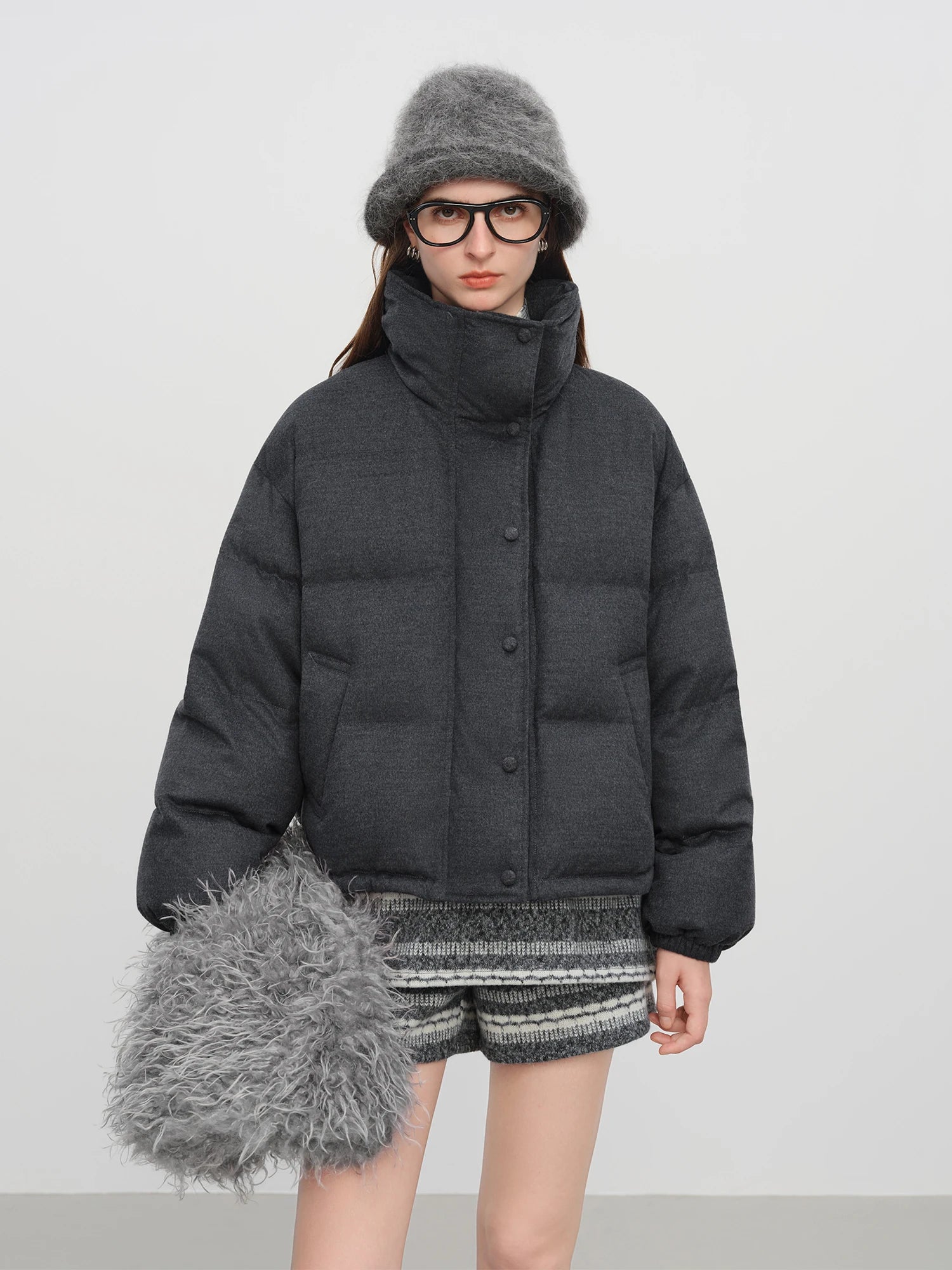 FSLE【Premium Series】Down Jacket for Women 2025 New Winter Wool Blend Removable Fur Collar Warm Coat Lightweight Puffer Outerwear