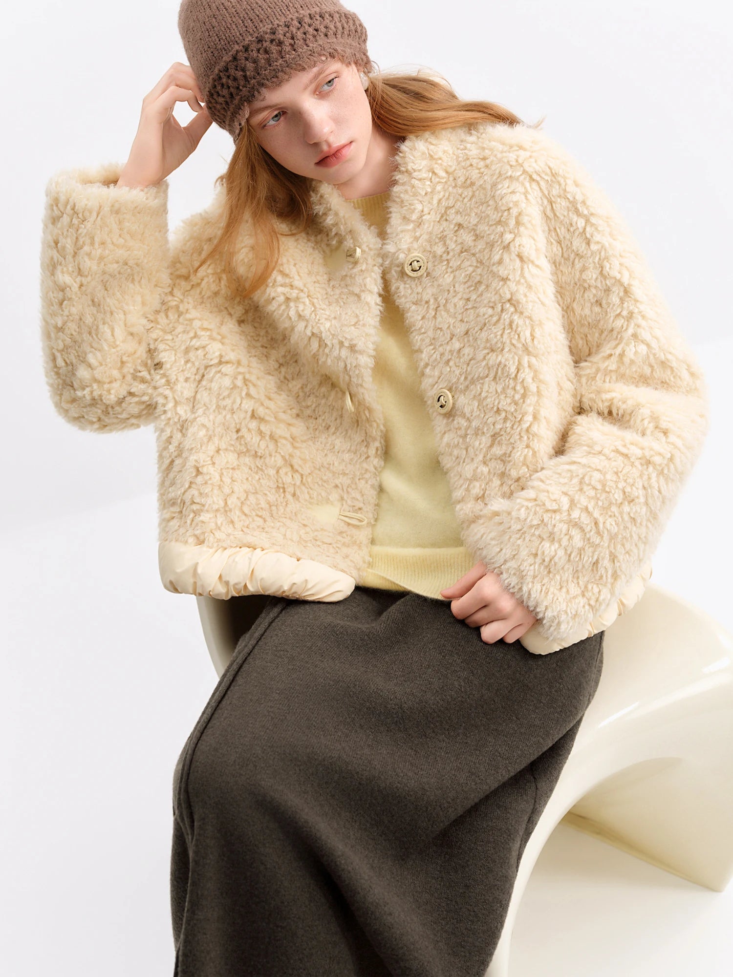 FSLE 2025 Women's Faux Fur Jacket Coat Winter Eco-Friendly Leather Look Collar Vintage Outerwear Warm Stand Cropped Teddy Jacket