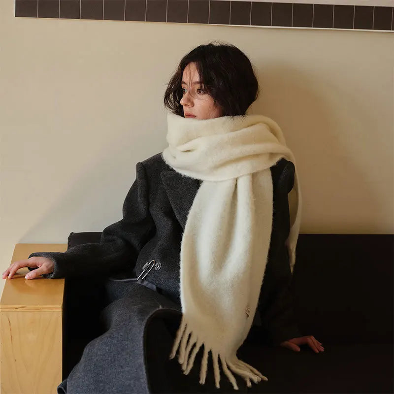 USPOP 80% Wool Woolen Scarf  for Winter Solid Color Versatile Couple's Cold-proof Shawl