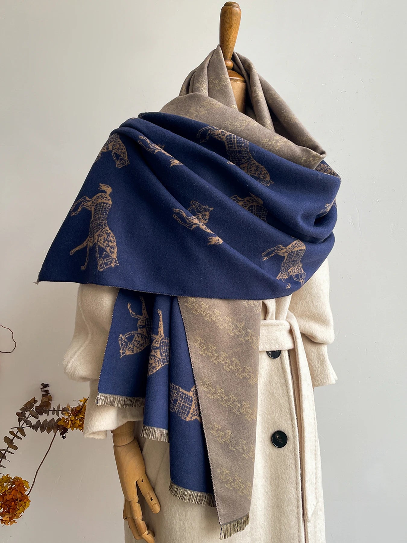 Women's Autumn Winter Faux Cashmere Scarf Warm Neck-Care Shawl Wrap with New Jacquard Design Convertibility to a Blanket