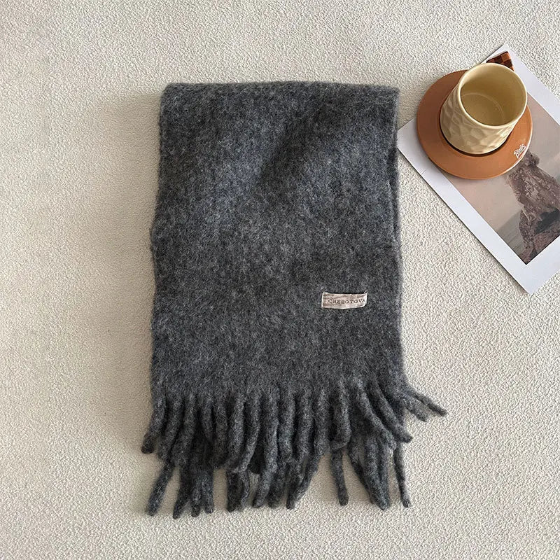 USPOP 80% Wool Woolen Scarf  for Winter Solid Color Versatile Couple's Cold-proof Shawl