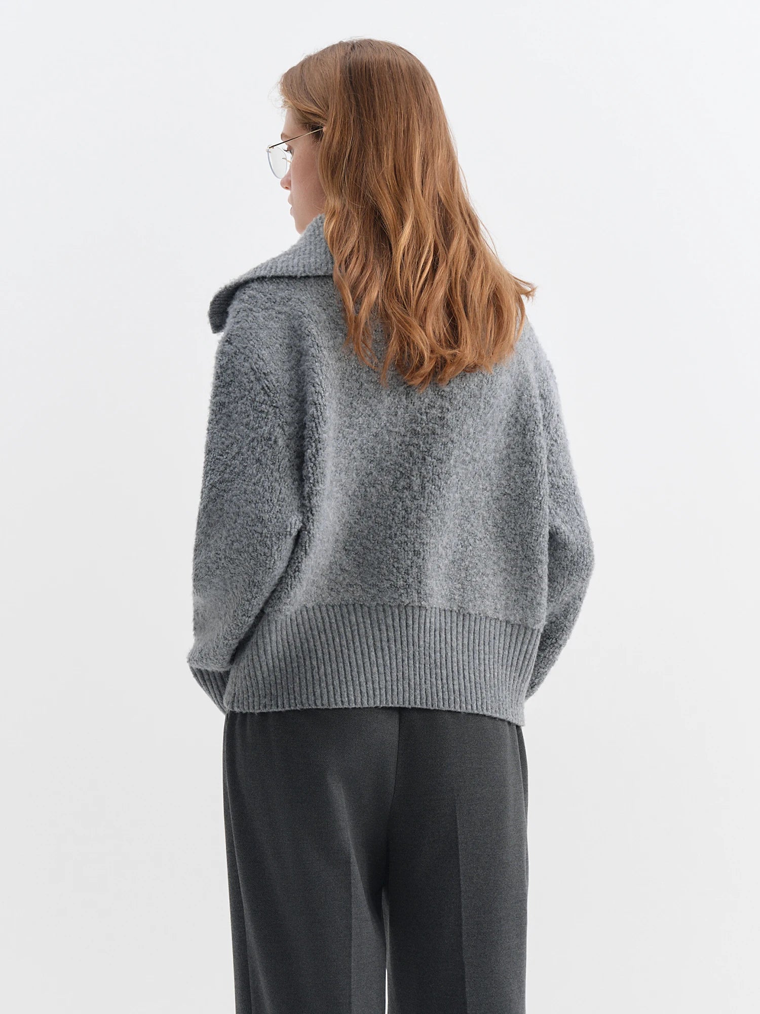 FSLE 2025 Winter Women's Grey Preppy Style Wide Notch Lapel Knit Cardigan - Casual Commute Open Front Sweater for Daily Elegant