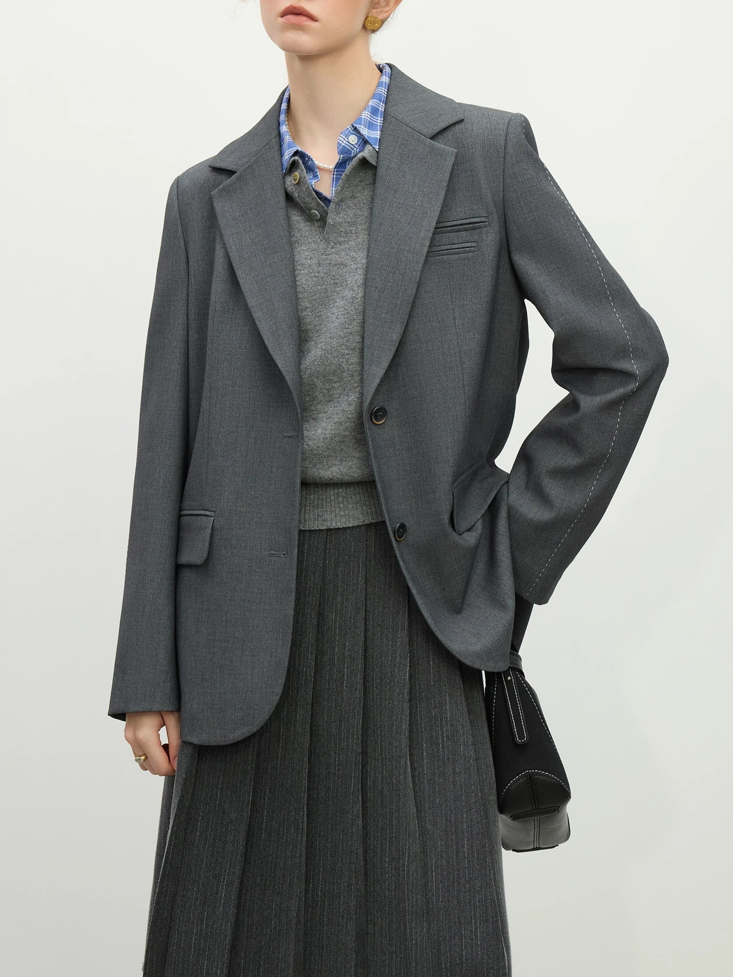 FSLE Pink Grey Elegant Style Casual Blazer Jacket for Women 2025 Spring New Design Versatile Streetwear Chic Outfits 25FS11224