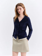 FSLE Fake Two-piece Cable-knitted Cardigan V-neck Slim Elastic Soft 2025 Winter New Korean Style Knitted Sweater Trendy