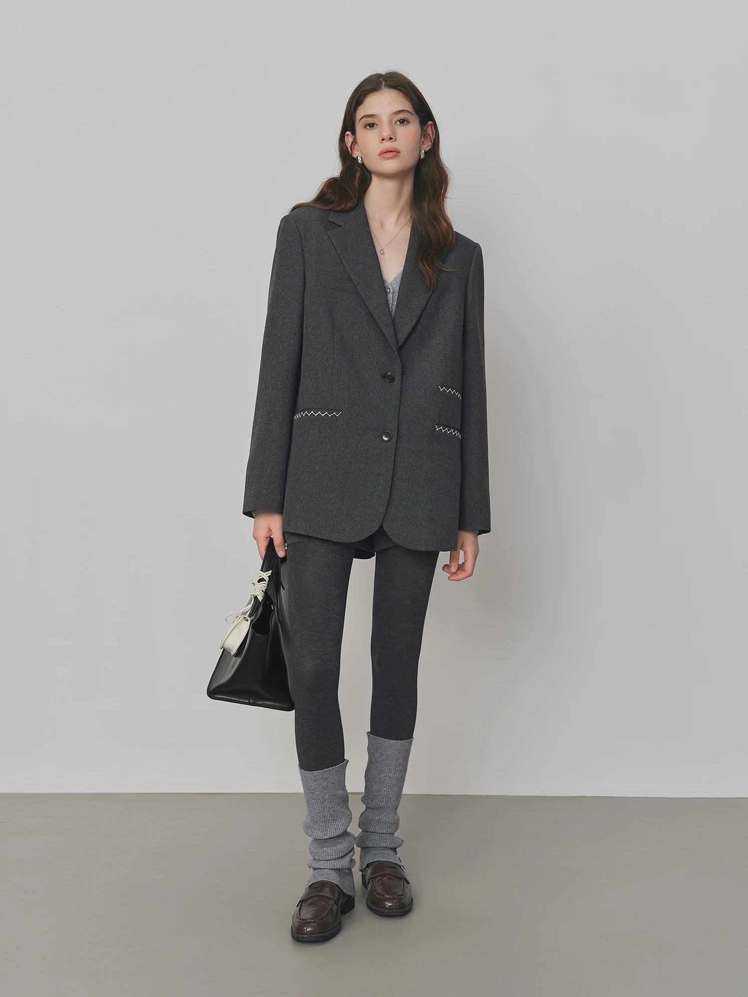 FSLE Contrast Color Line One-pocket Suit Jacket 2025 Autumn New Loose Versatile Notch Lapel Jacket 25FS13150