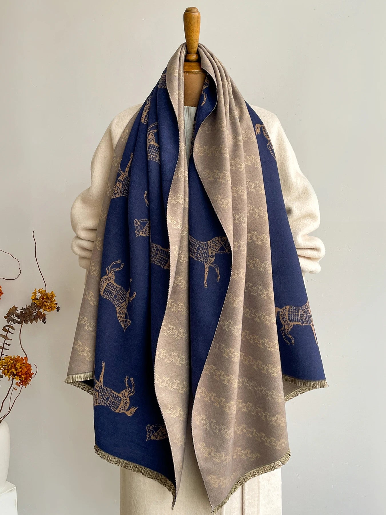 Women's Autumn Winter Faux Cashmere Scarf Warm Neck-Care Shawl Wrap with New Jacquard Design Convertibility to a Blanket