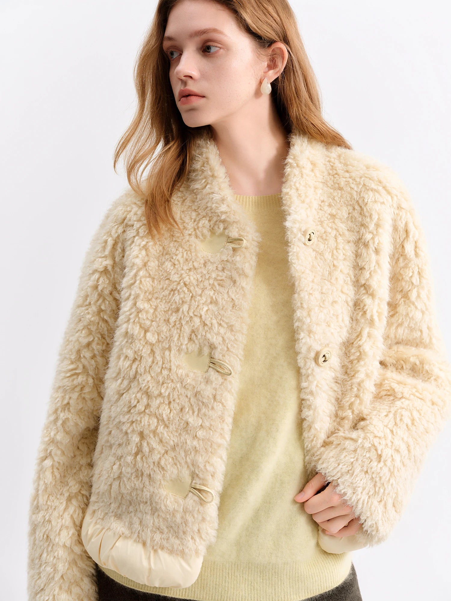 FSLE 2025 Women's Faux Fur Jacket Coat Winter Eco-Friendly Leather Look Collar Vintage Outerwear Warm Stand Cropped Teddy Jacket