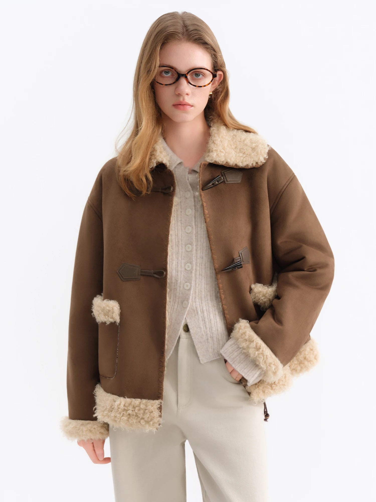FSLE Retro Design Suede Lambskin Coat for Women Winter 2025 New Imitation Fur Jackets Warm American Style Leisure Loose