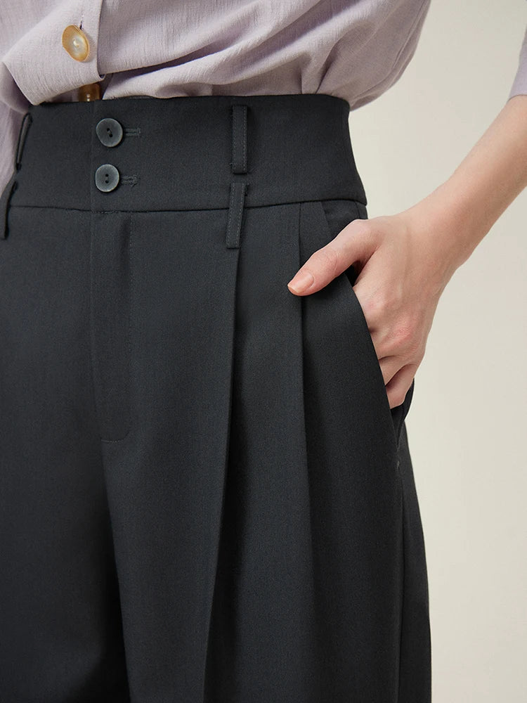 FSLE Grey High Waist Wide Leg Casual Suit Pants for Women's 2024 Summer New Commuter Black Pants Casual Loose Pants 24FS12108