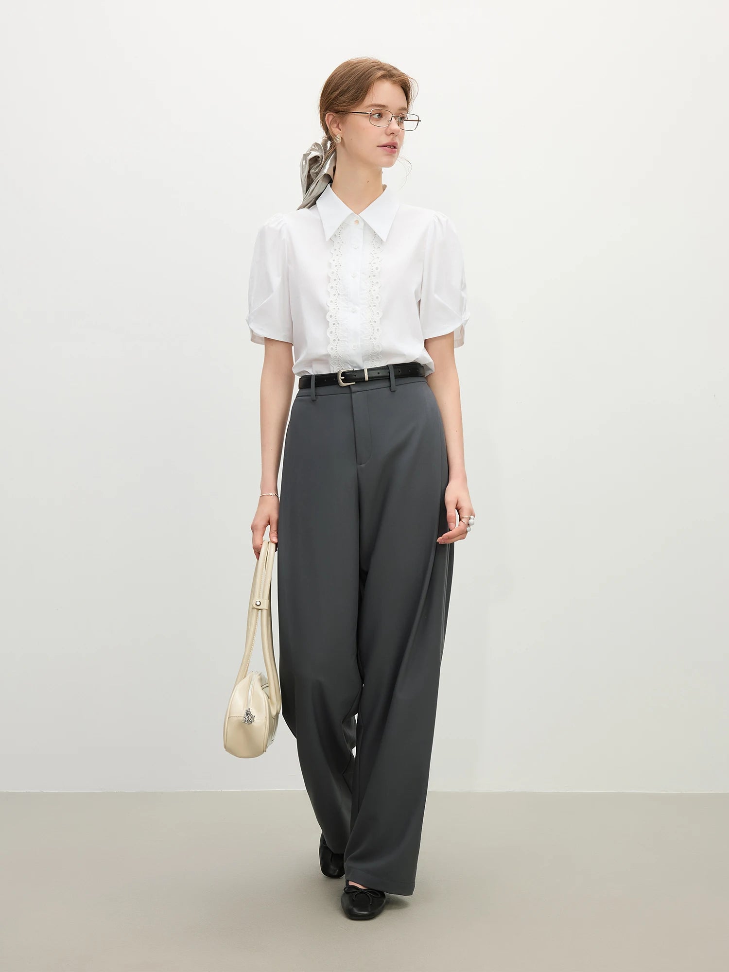 FSLE 2025 Summer Women's Designer-Inspired Side-Pleated Trousers - Tailored Straight-Leg Cut & Breathable Twill Casual Office