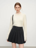 FSLE 2025 Women's Mock Neck Knit Top - Ruffle Trim Detail Layering Staple Autumn Winter Base Layer with Soft Stretch Fit