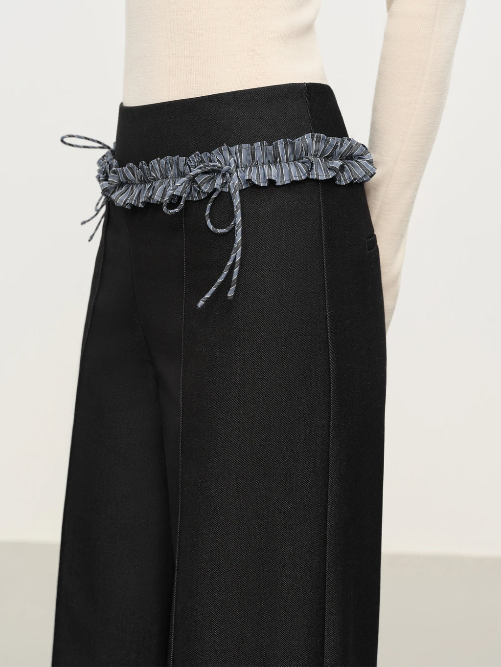 FSLE Knit Waistband Wood Grain Hem Women's High-Rise Straight-Leg Casual Fall Winter 2025 New Arrival Soft Drape Casual Pants