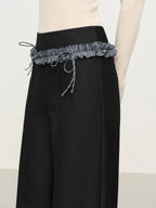 FSLE Knit Waistband Wood Grain Hem Women's High-Rise Straight-Leg Casual Fall Winter 2025 New Arrival Soft Drape Casual Pants