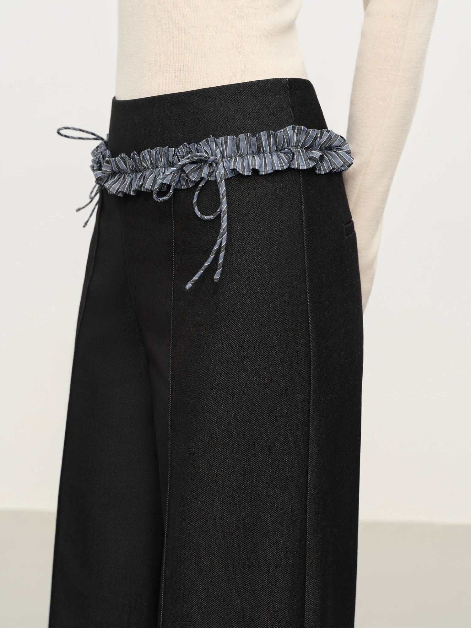 FSLE Knit Waistband Wood Grain Hem Women's High-Rise Straight-Leg Casual Fall Winter 2025 New Arrival Soft Drape Casual Pants
