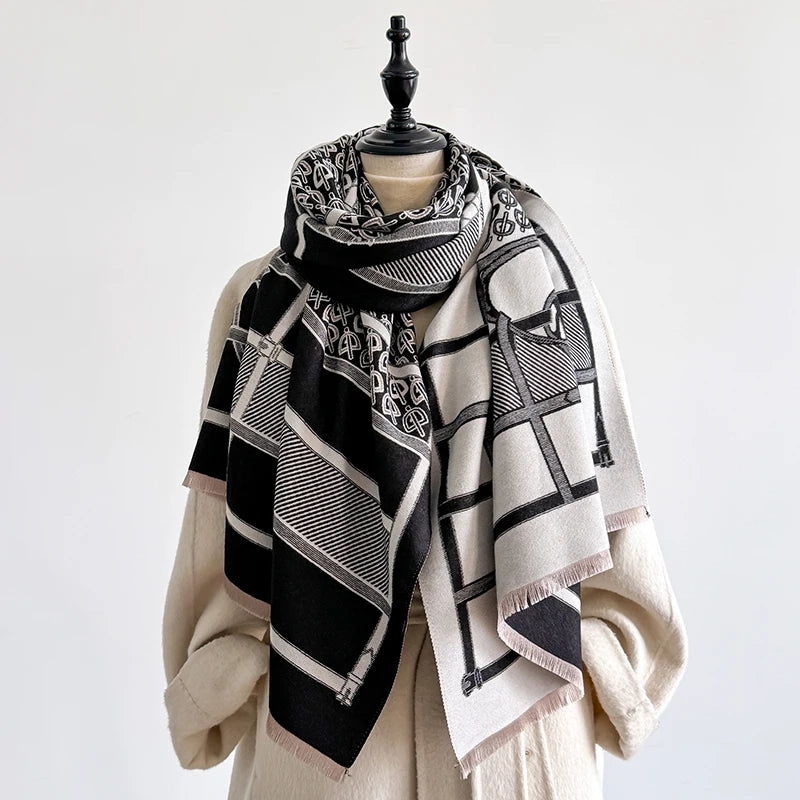 Elegant Leopard Print Scarf Imitation Cashmere Soft Warm Versatile Shawl Coldproof Windproof Blanket Scarf for Autumn Winter