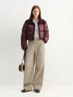 FSLE 2025 Winter Women's Short Puffer Coat - Color Block Design Stand Collar Thermal Insulated Jacket Comfort for Casual Warmth