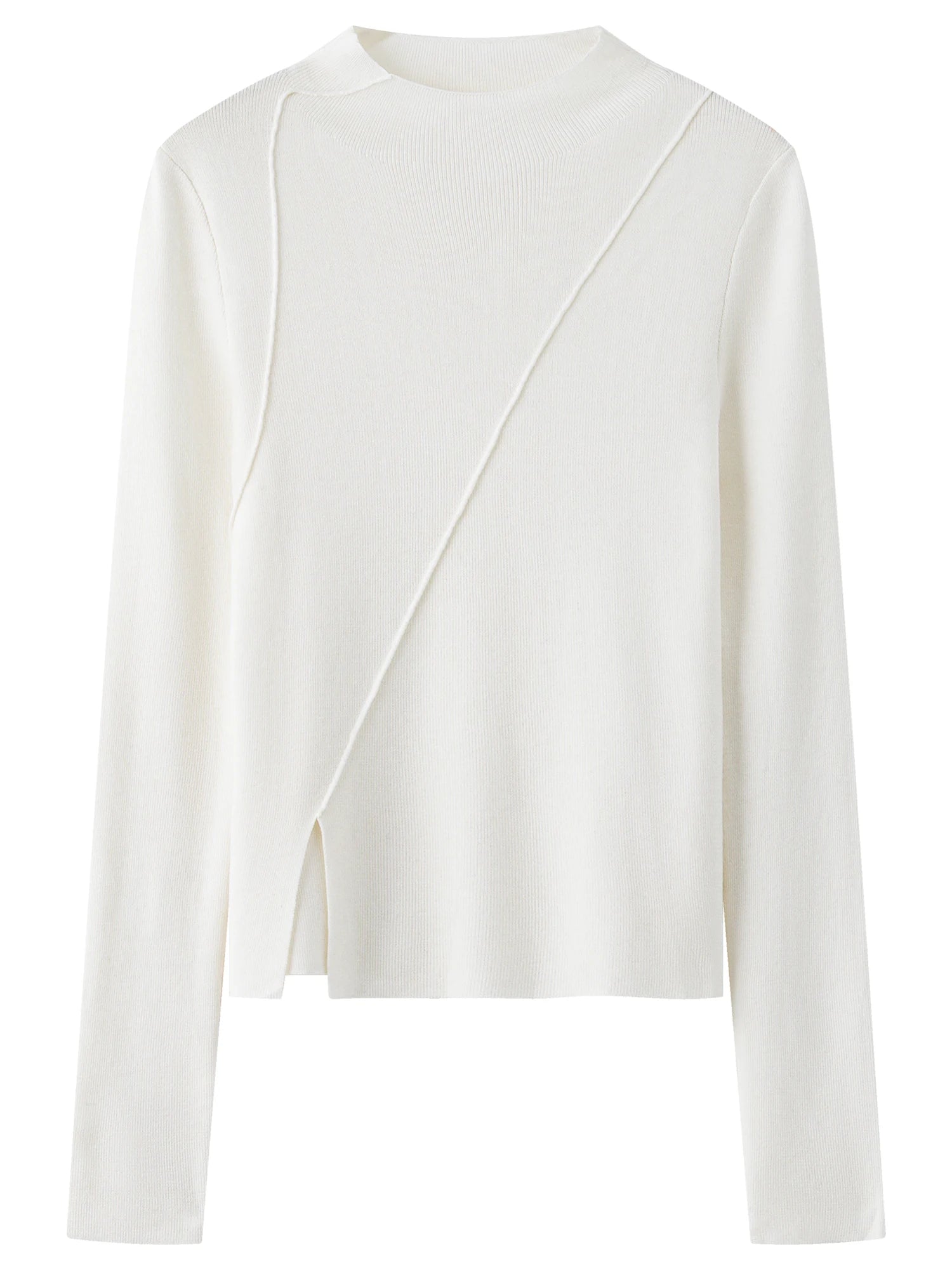 ​FSLE 2025 Winter Women's Mulberry Silk Wool Blend Knit Top - Asymmetric Bias Cut Design Base Layer for Casual Comfort