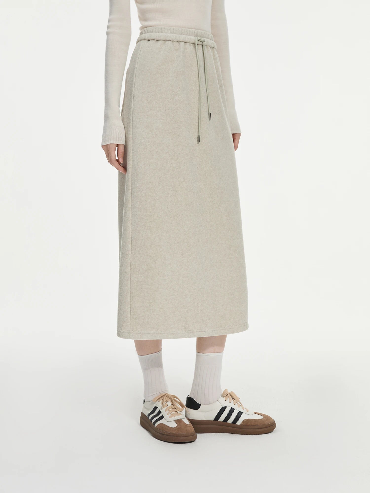 FSLE Women Sweatshirt Set Winter Thick Grey Commuter Sweatshirts Elastic Waist Long Spilt A-Line Women Skirt 24FS14491+24FS14492