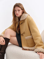FSLE Retro Design Suede Lambskin Coat for Women Winter 2025 New Imitation Fur Jackets Warm American Style Leisure Loose