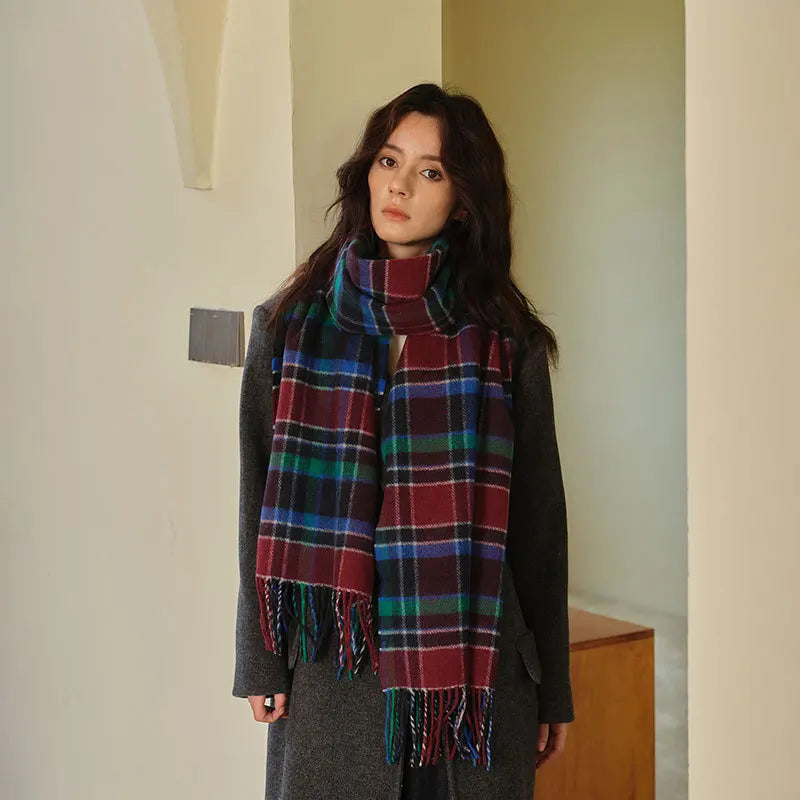 USPOP  Wool blended plaid scarf for Women Korean style shawl student soft warm neck scarf