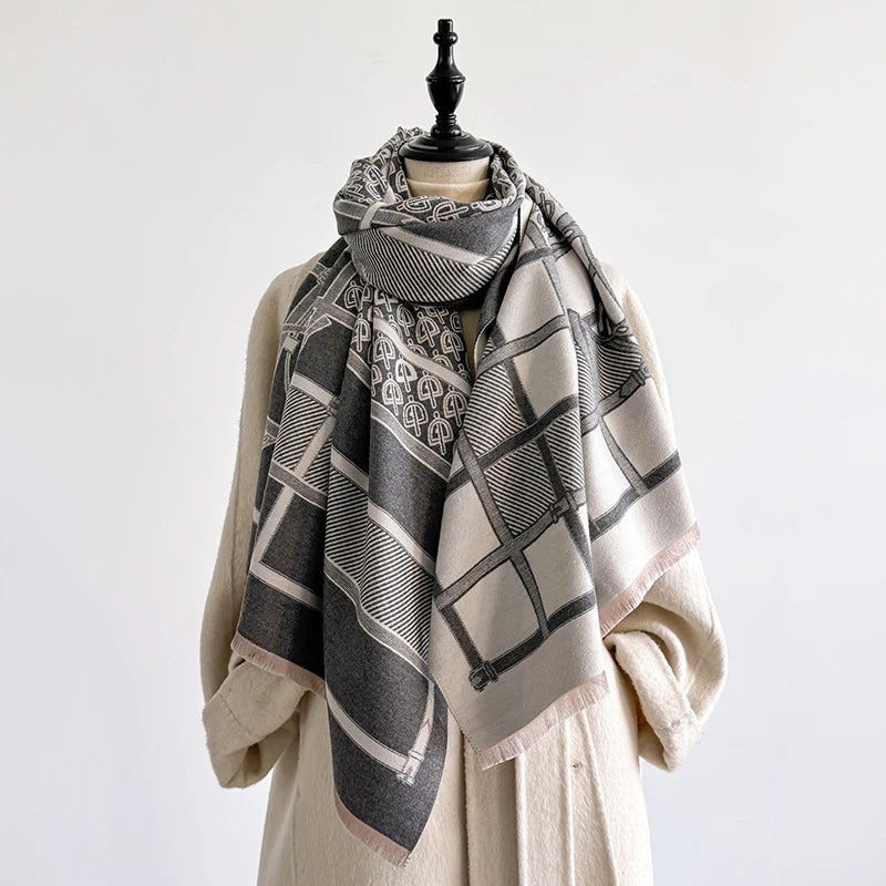 Elegant Leopard Print Scarf Imitation Cashmere Soft Warm Versatile Shawl Coldproof Windproof Blanket Scarf for Autumn Winter