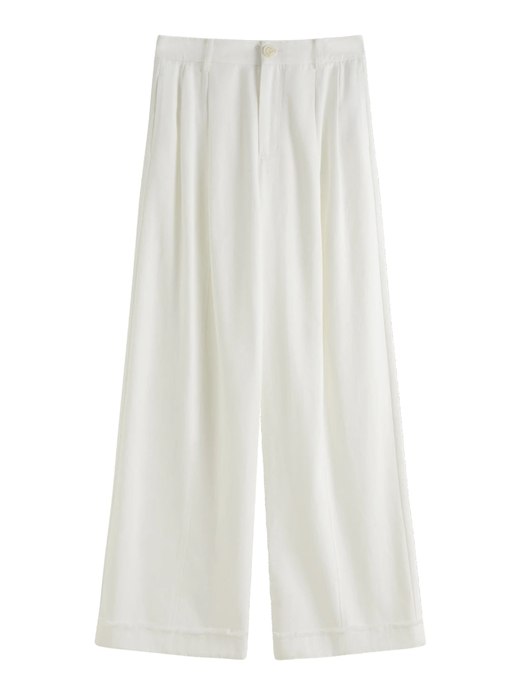 FSLE Women Beige Commuter Long Trousers Pleated Design All-Match High Waist Wide Leg Casual Pants Spring Trouser 25FS11049