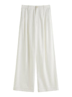 FSLE Women Beige Commuter Long Trousers Pleated Design All-Match High Waist Wide Leg Casual Pants Spring Trouser 25FS11049
