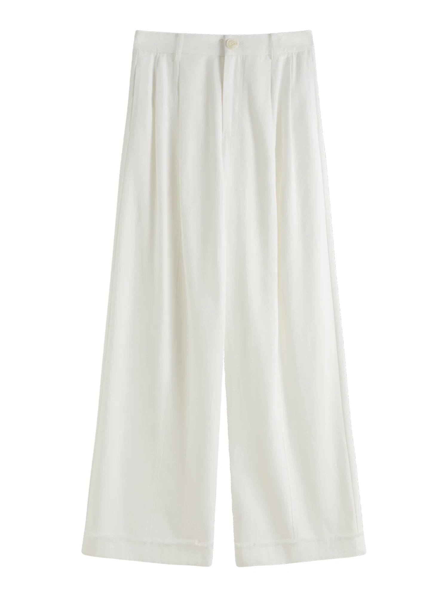 FSLE Women Beige Commuter Long Trousers Pleated Design All-Match High Waist Wide Leg Casual Pants Spring Trouser 25FS11049